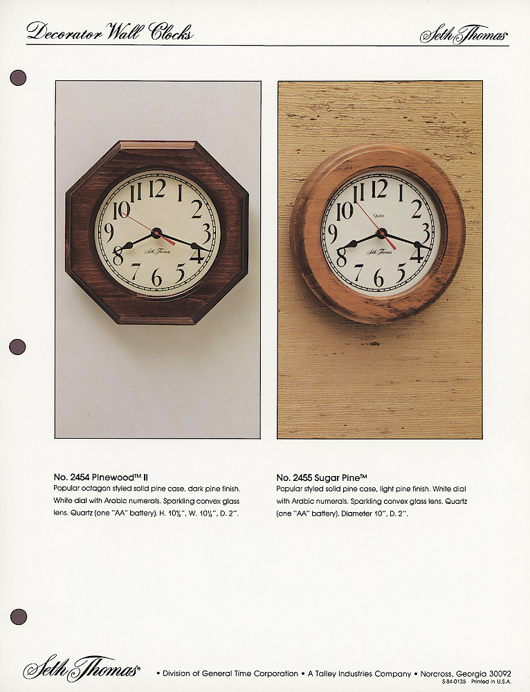 1985 General Time Product Promotion - Seth Thomas > Wall Clocks > S-84-0135