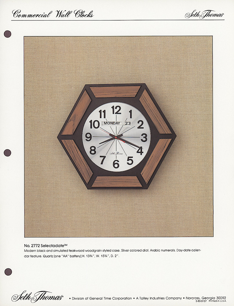 1985 General Time Product Promotion - Seth Thomas > Wall Clocks > S-84-0137