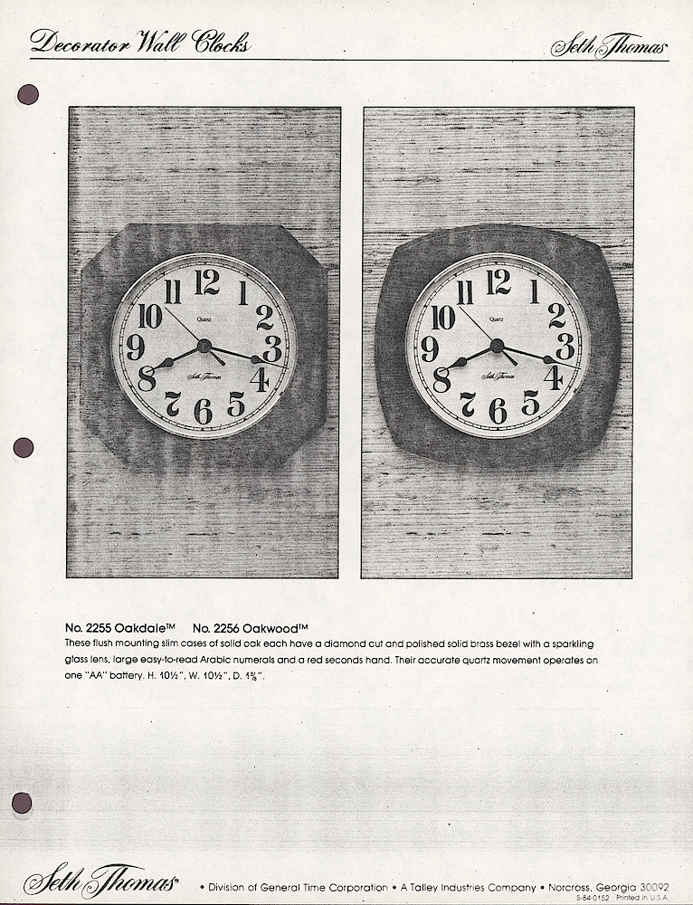 1985 General Time Product Promotion - Seth Thomas > Wall Clocks > S-84-0152-PC