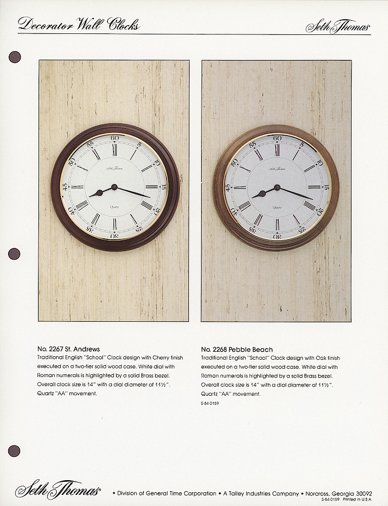 1985 General Time Product Promotion - Seth Thomas > Wall Clocks > S-84-0159