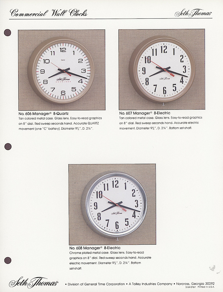 1985 General Time Product Promotion - Seth Thomas > Wall Clocks > S-84-0161