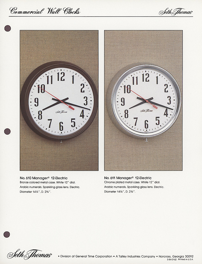 1985 General Time Product Promotion - Seth Thomas > Wall Clocks > S-84-0162