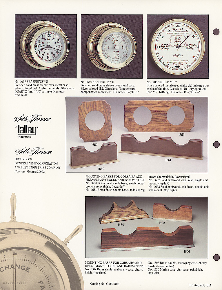 1985 General Time Product Promotion - Seth Thomas > Marine & Music Products > C-85-0101-4