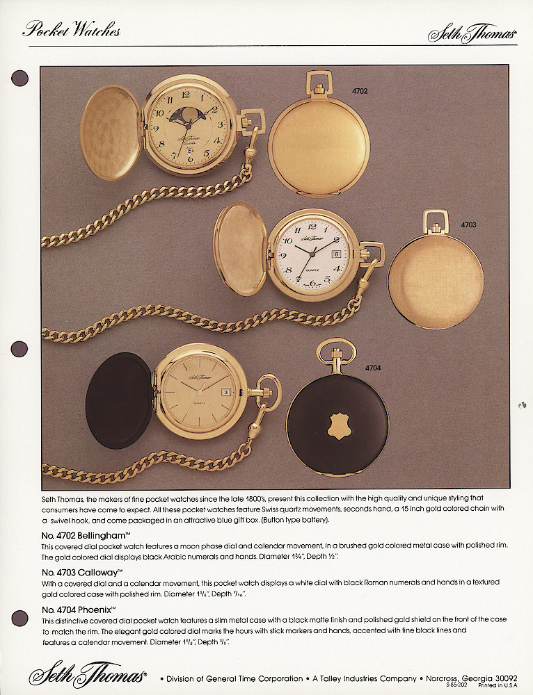 1985 General Time Product Promotion - Seth Thomas > Pocket Watches > S-85-202