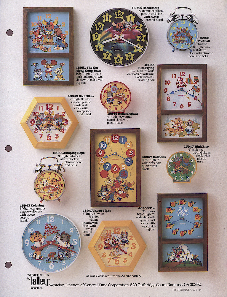 1985 General Time Product Promotion - Westclox > Get Along Gang. One Page Of Alarm And Wall Clocks Based On The Greeting Card Line, And The TV Series That Ran In The 1984 - 1985 Season.