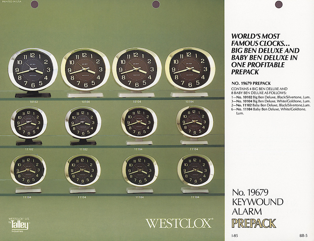 1985 General Time Product Promotion - Westclox > Alarm Clocks > BB-5