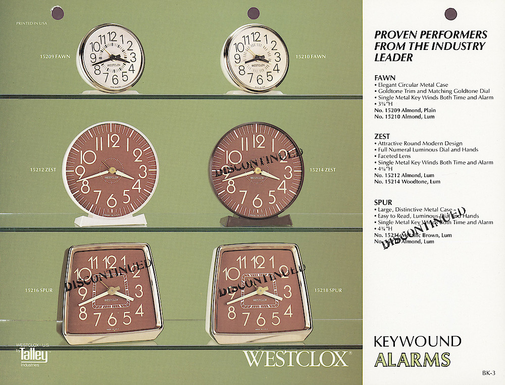 1985 General Time Product Promotion - Westclox > Alarm Clocks > BK-3-1