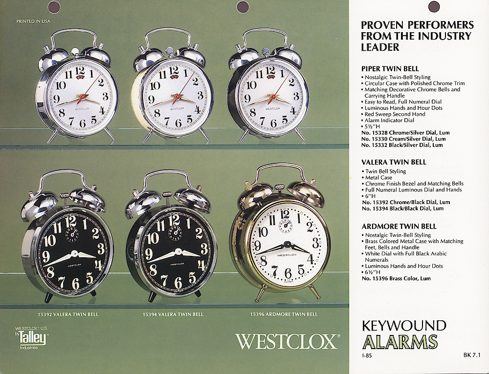 1985 General Time Product Promotion - Westclox > Alarm Clocks > BK-7-1