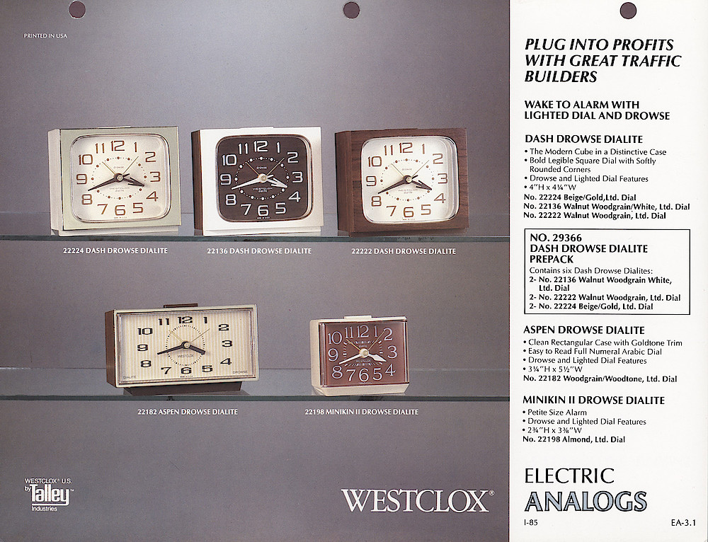 1985 General Time Product Promotion - Westclox > Alarm Clocks > EA-3-1