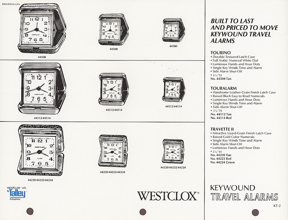 1985 General Time Product Promotion - Westclox > Alarm Clocks > KT-2