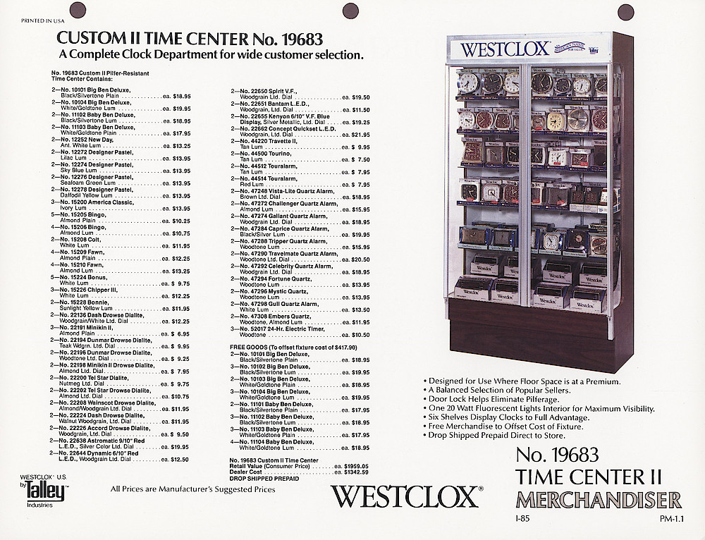 1985 General Time Product Promotion - Westclox > Alarm Clocks > PM-1-1