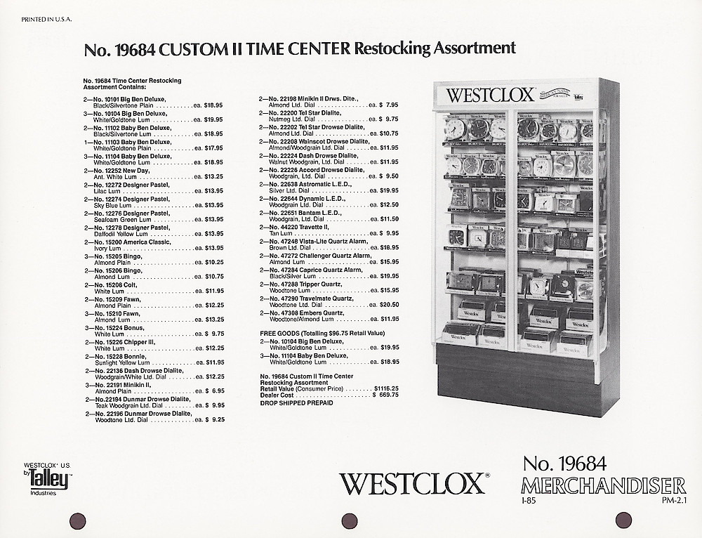 1985 General Time Product Promotion - Westclox > Alarm Clocks > PM-2-1
