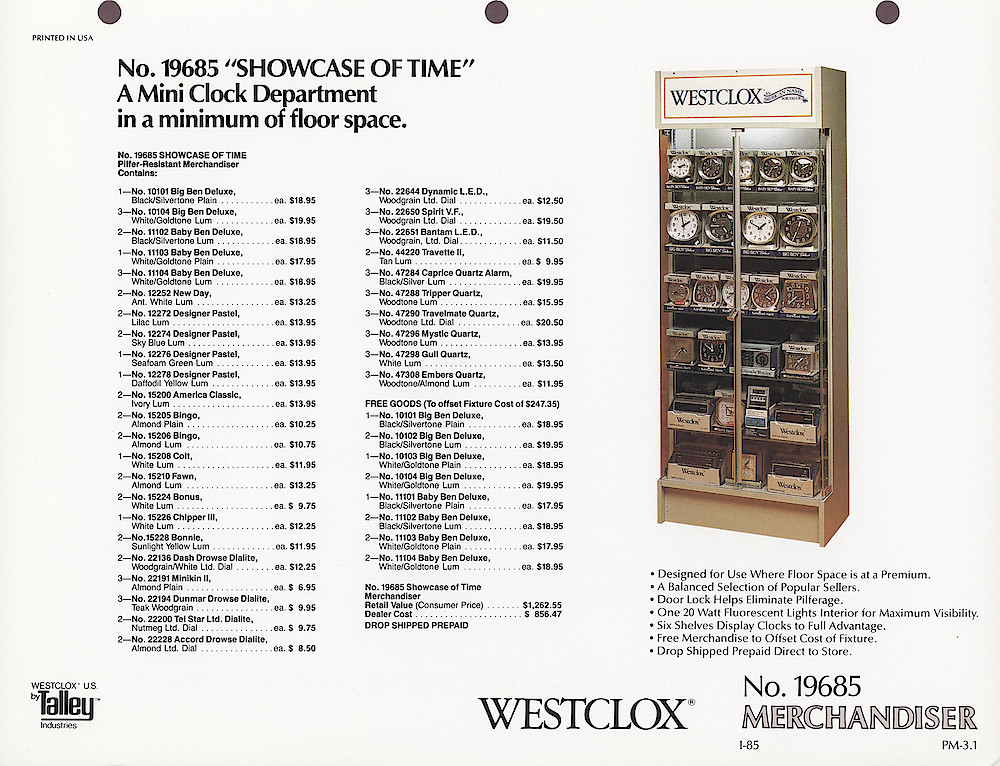 1985 General Time Product Promotion - Westclox > Alarm Clocks > PM-3-1