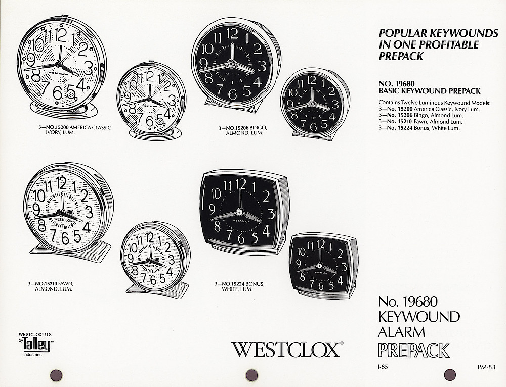 1985 General Time Product Promotion - Westclox > Alarm Clocks > PM-8-1