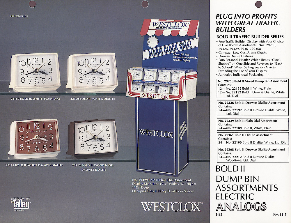 1985 General Time Product Promotion - Westclox > Alarm Clocks > PM-11-1