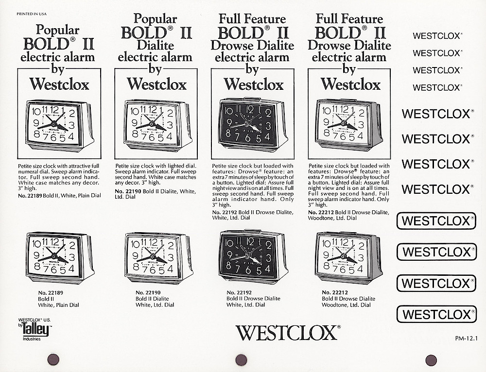 1985 General Time Product Promotion - Westclox > Alarm Clocks > PM-12-1