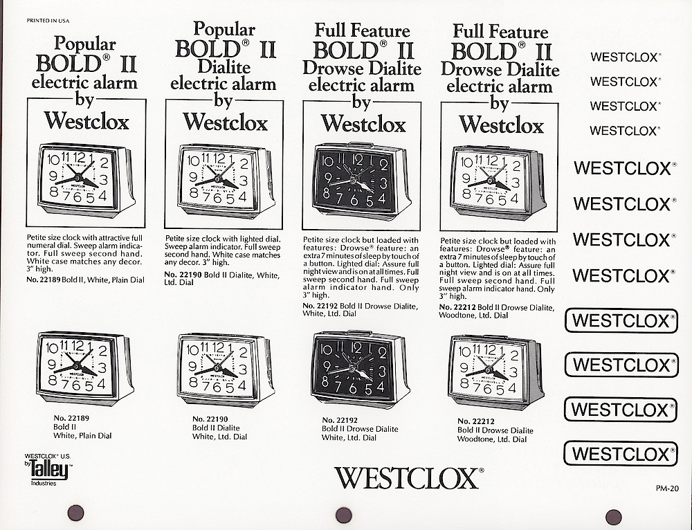 1985 General Time Product Promotion - Westclox > Alarm Clocks > PM-20