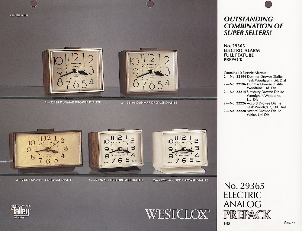 1985 General Time Product Promotion - Westclox > Alarm Clocks > PM-27