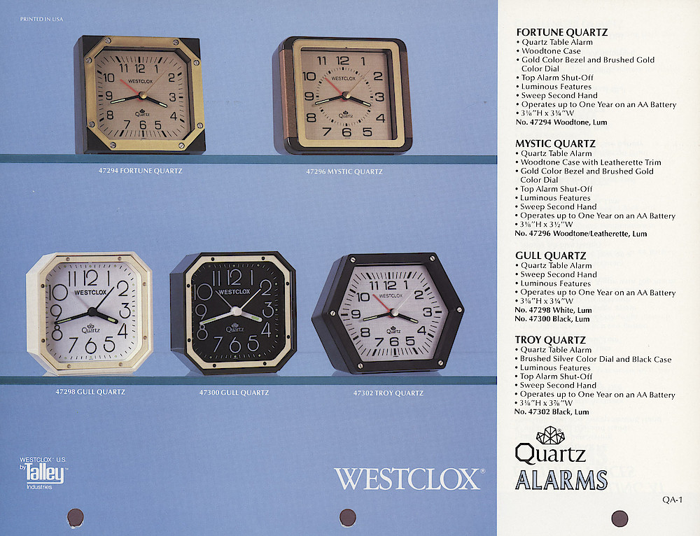 1985 General Time Product Promotion - Westclox > Alarm Clocks > QA-1-4