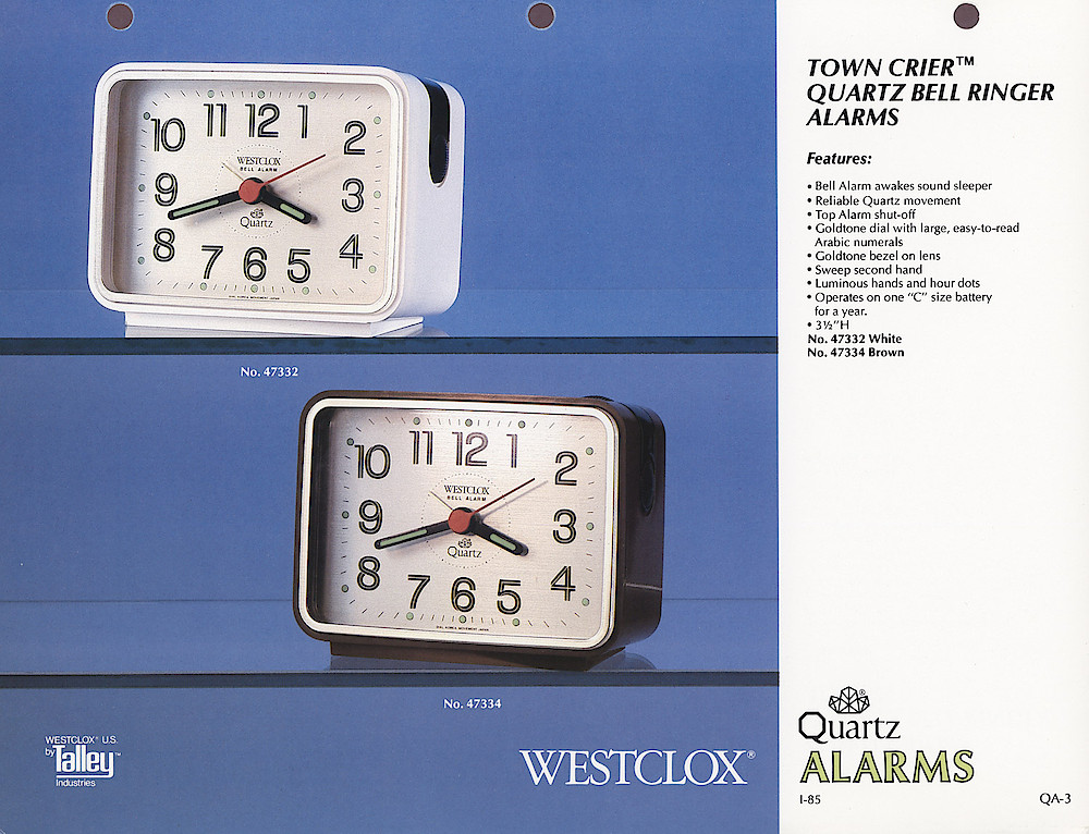 1985 General Time Product Promotion - Westclox > Alarm Clocks > QA-3