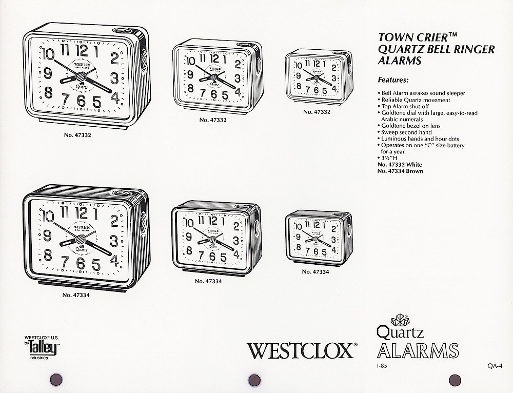 1985 General Time Product Promotion - Westclox > Alarm Clocks > QA-4