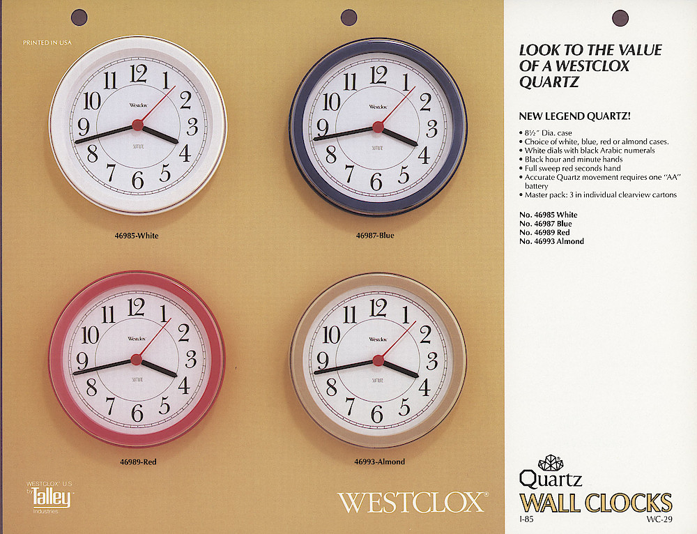 1985 General Time Product Promotion - Westclox > Wall Clocks > WC-29