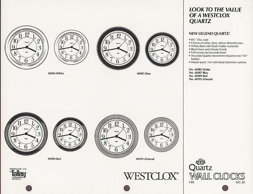 1985 General Time Product Promotion - Westclox > Wall Clocks > WC-30