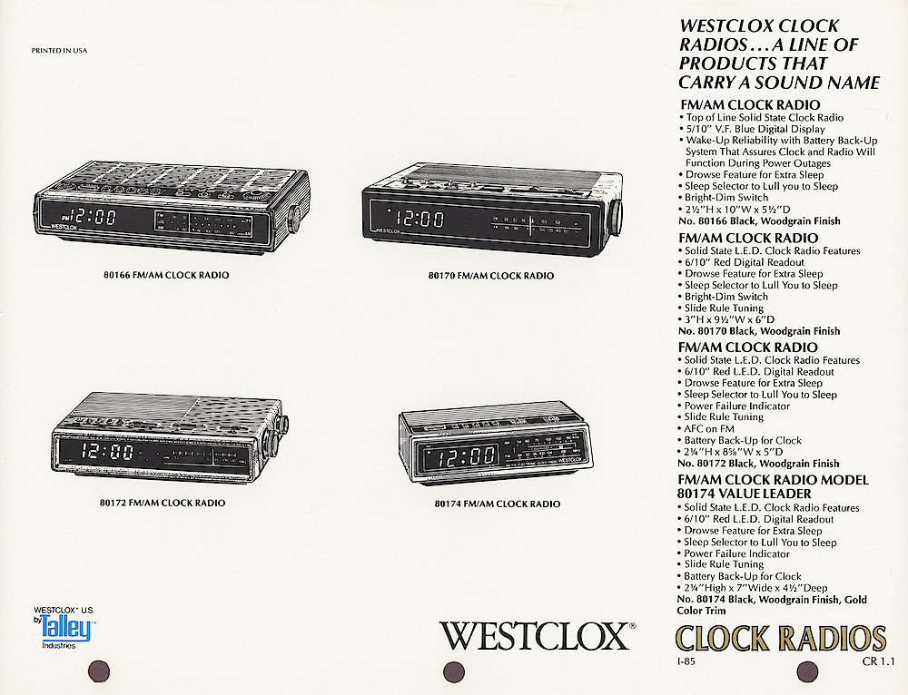 1985 General Time Product Promotion - Westclox > Clock Radios > CR-1-1-4
