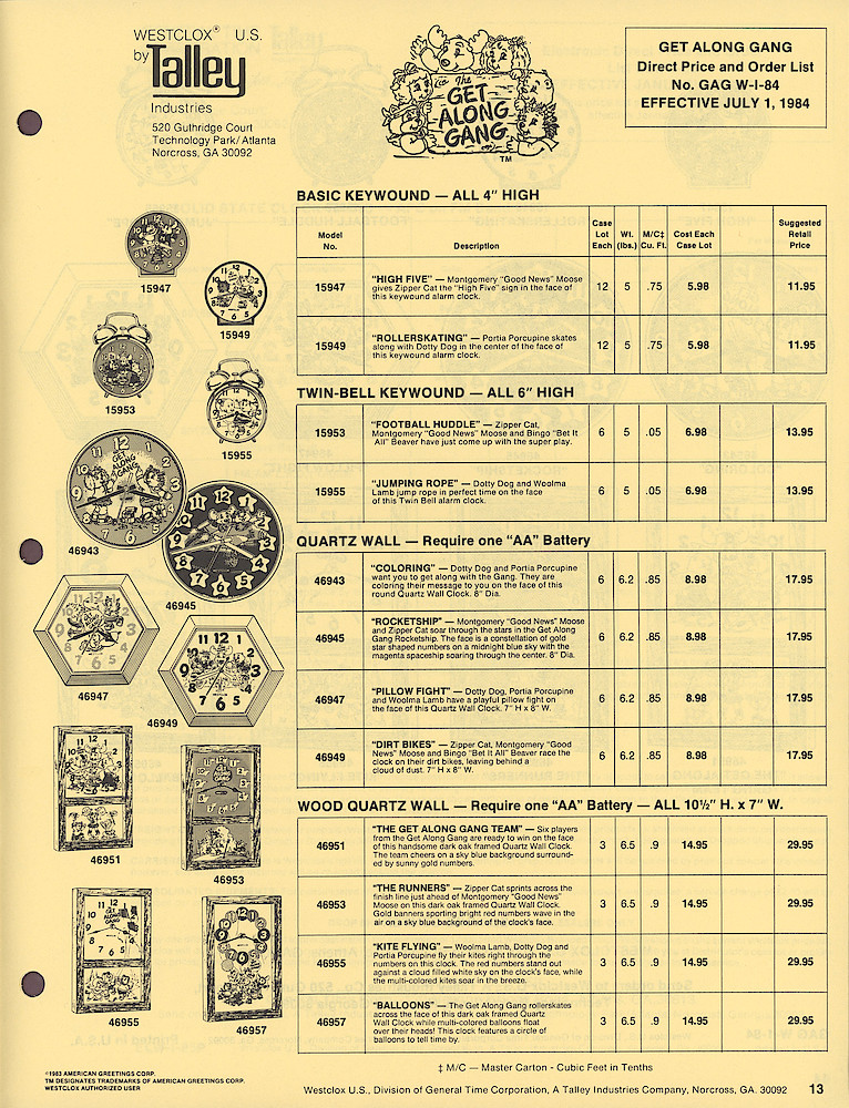 Westclox General Line Numerical Direct Price and Order List > 13