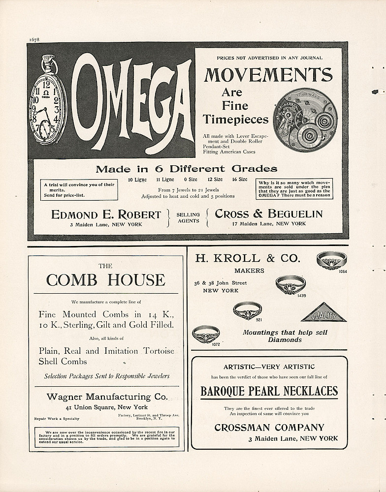 Year 1906 Keystone, p. 1678. Omega Movements Are Fine Timepieces.