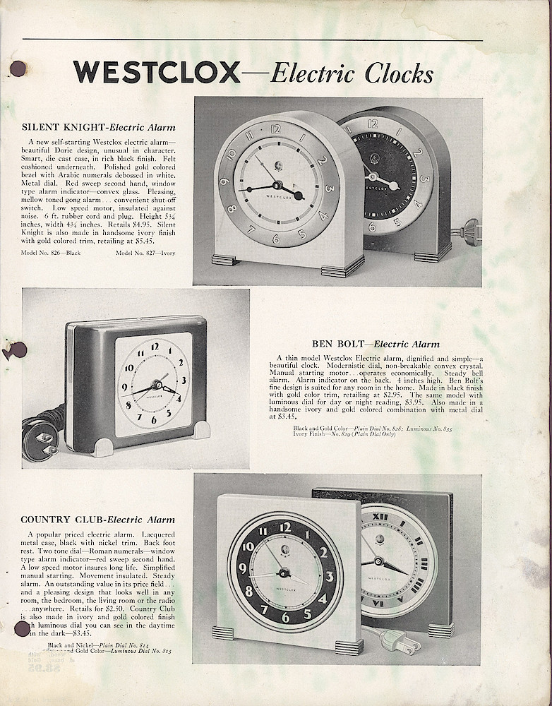 Ca. 1938 Westclox Electric Clocks > 1