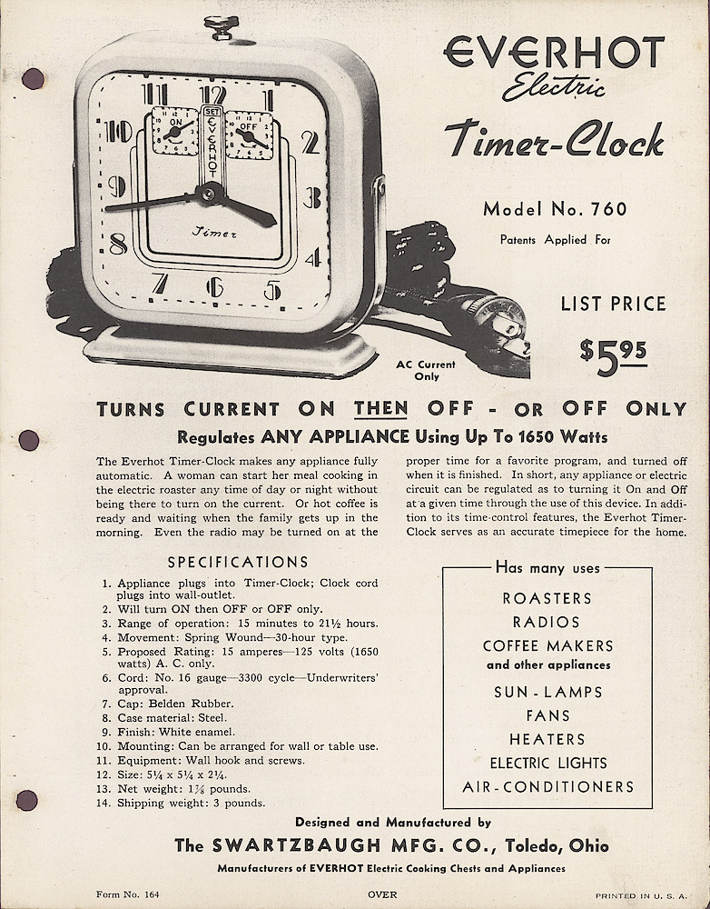 Everhot Electric Timer-Clock Product Sheet > 1