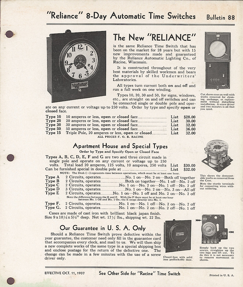 Reliance 8-Day Automatic Time Switches and Racine 8-Day Automatic Time Switch > 1