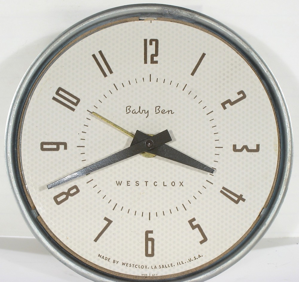 Westclox Baby Ben Style 7 White Plain. Westclox Baby Ben Style 7 White Plain Clock Example Photo