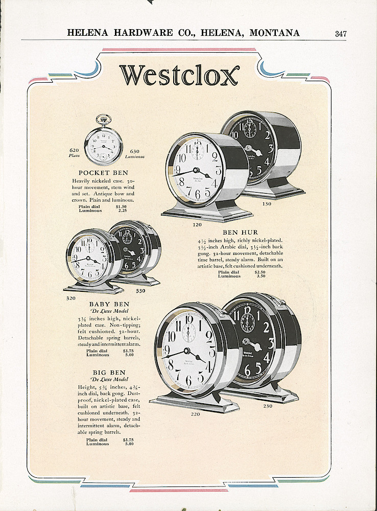 1930 Westclox Color Catalog Pages, Helena Hardware Co. > 347