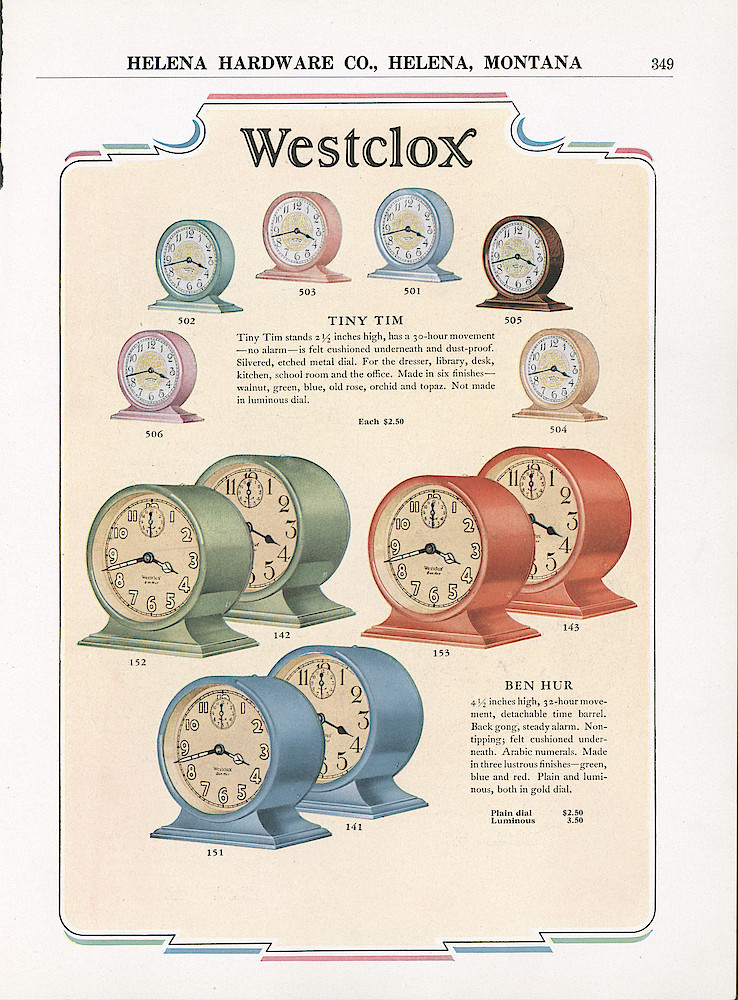 1930 Westclox Color Catalog Pages, Helena Hardware Co. > 349