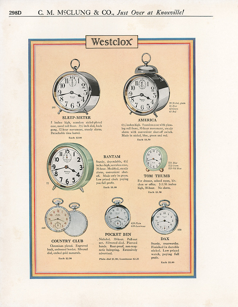 1931 Westclox Color Catalog Pages, C. M. McClung & Co. > 298D