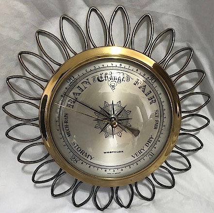 Westclox Canada Frill Barometer Brass. Westclox Canada Frill Barometer Brass Weather Instrument Example Photo