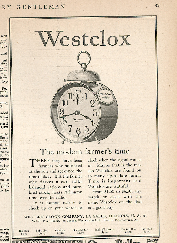 Clock & Watch Advertisement: September 13, 1924 The Country Gentleman ...