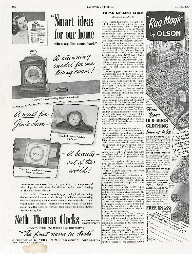 September 1945 Ladies Home Journal, p. 156