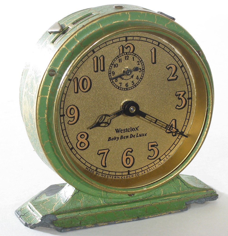 Westclox Baby Ben Style 2 Green Crackle Luminous. Westclox Baby Ben Style 2 Green Crackle Luminous Clock Example Photo