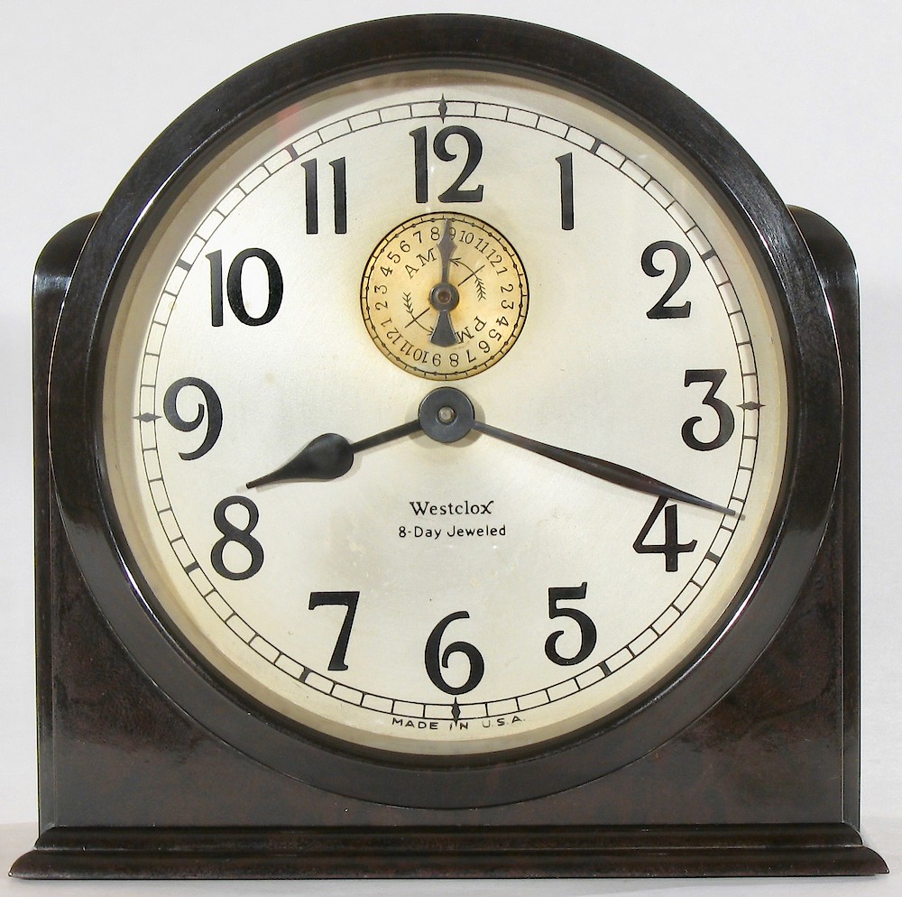 Westclox 8 Day Alarm Bakelite Round Top. Westclox 8 Day Alarm Bakelite Round Top Clock Example Photo