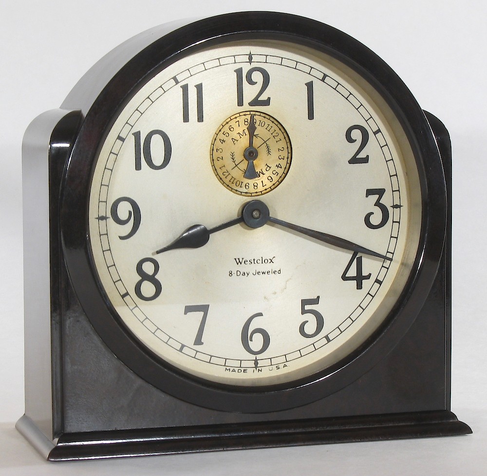 Westclox 8 Day Alarm Bakelite Round Top. Westclox 8 Day Alarm Bakelite Round Top Clock Example Photo