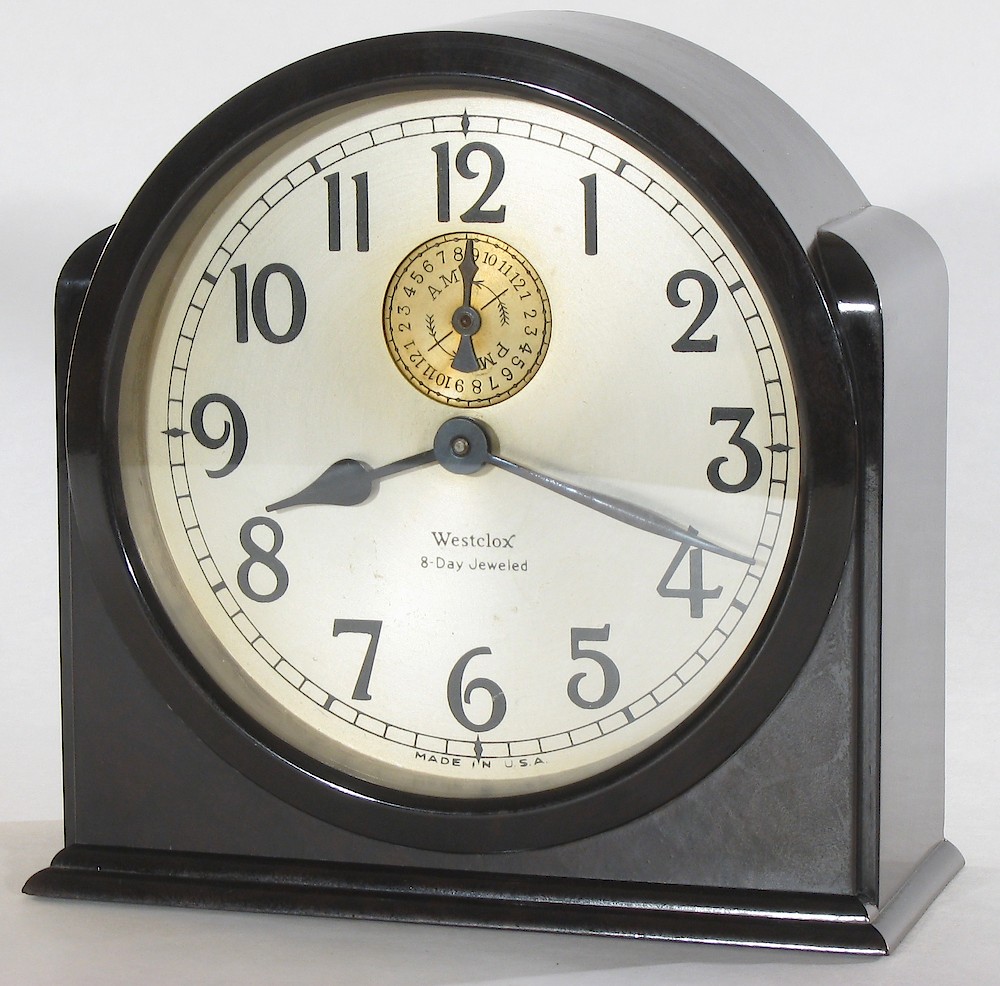 Westclox 8 Day Alarm Bakelite Round Top. Westclox 8 Day Alarm Bakelite Round Top Clock Example Photo