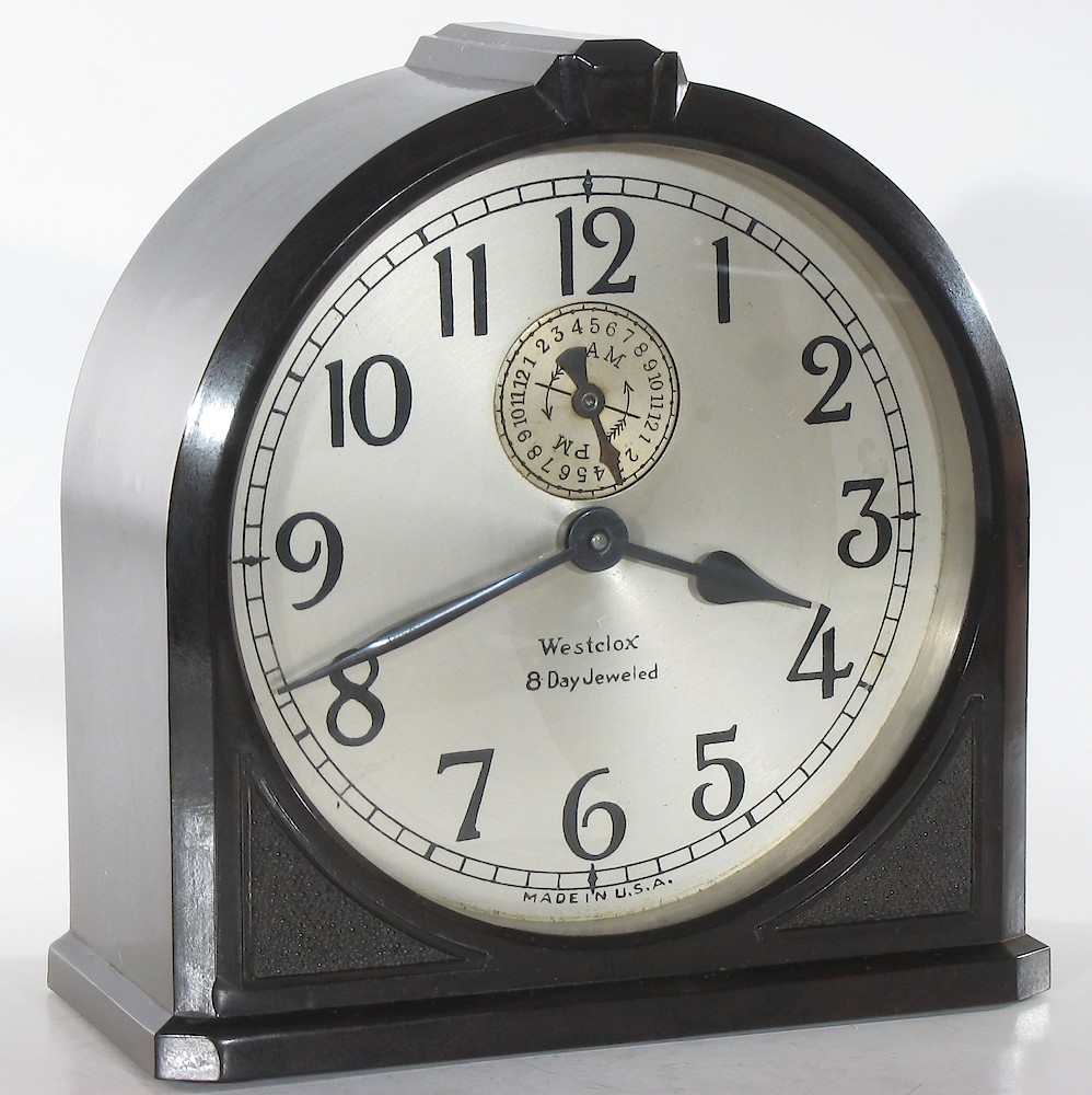 Westclox 8 Day Alarm Bakelite Ridged Round Top. Westclox 8 Day Alarm Bakelite Ridged Round Top Clock Example Photo