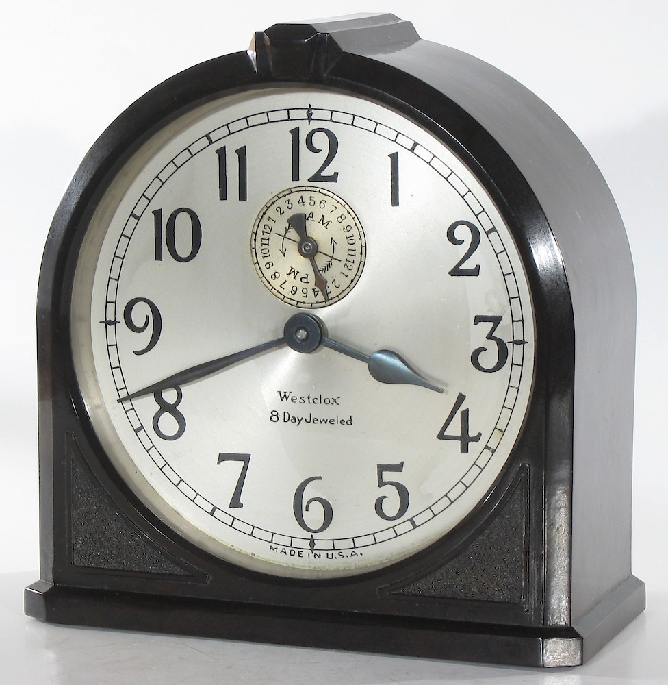 Westclox 8 Day Alarm Bakelite Ridged Round Top. Westclox 8 Day Alarm Bakelite Ridged Round Top Clock Example Photo