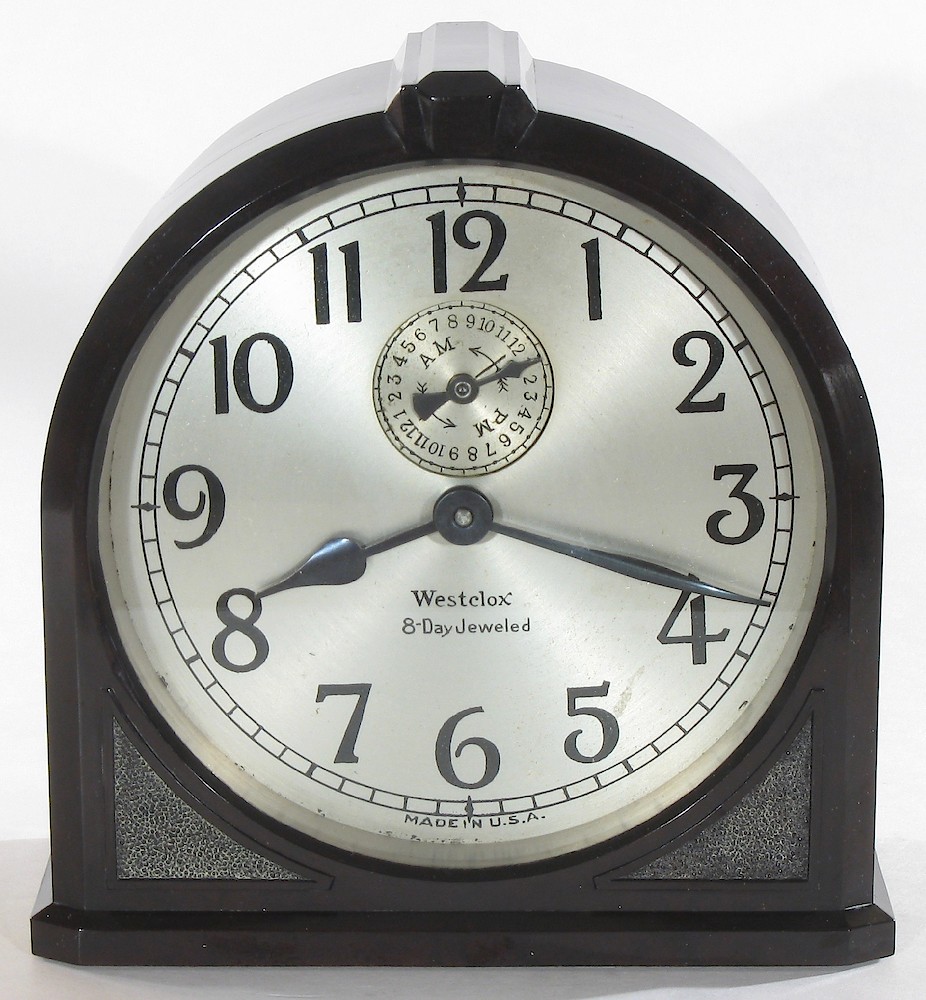 Westclox 8 Day Alarm Bakelite Ridged Round Top. Westclox 8 Day Alarm Bakelite Ridged Round Top Clock Example Photo