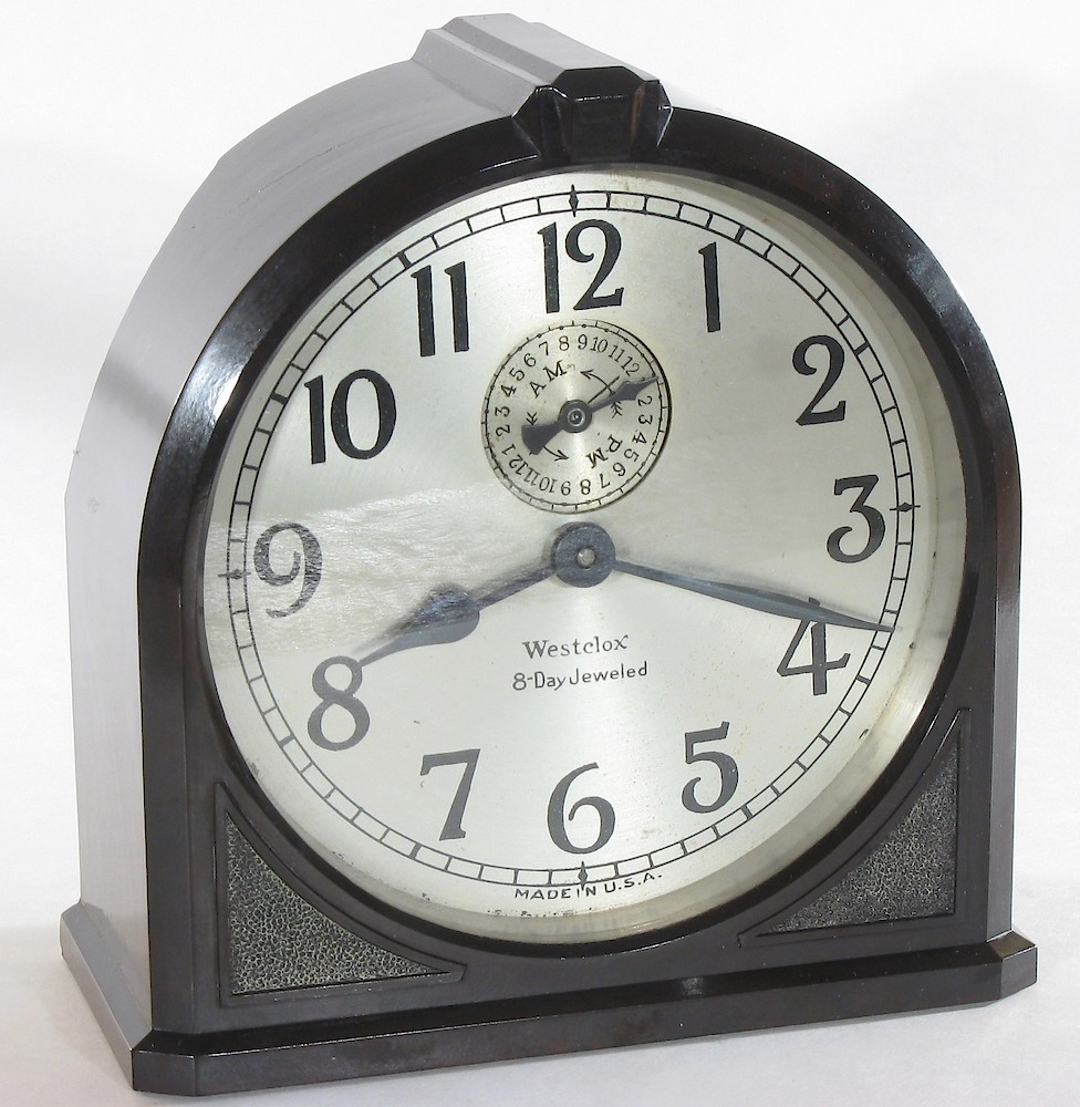 Westclox 8 Day Alarm Bakelite Ridged Round Top. Westclox 8 Day Alarm Bakelite Ridged Round Top Clock Example Photo