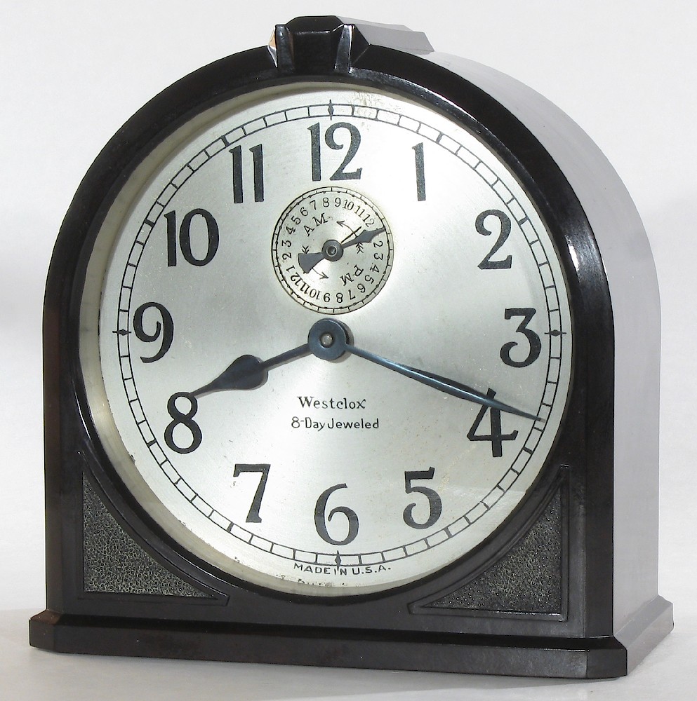 Westclox 8 Day Alarm Bakelite Ridged Round Top. Westclox 8 Day Alarm Bakelite Ridged Round Top Clock Example Photo