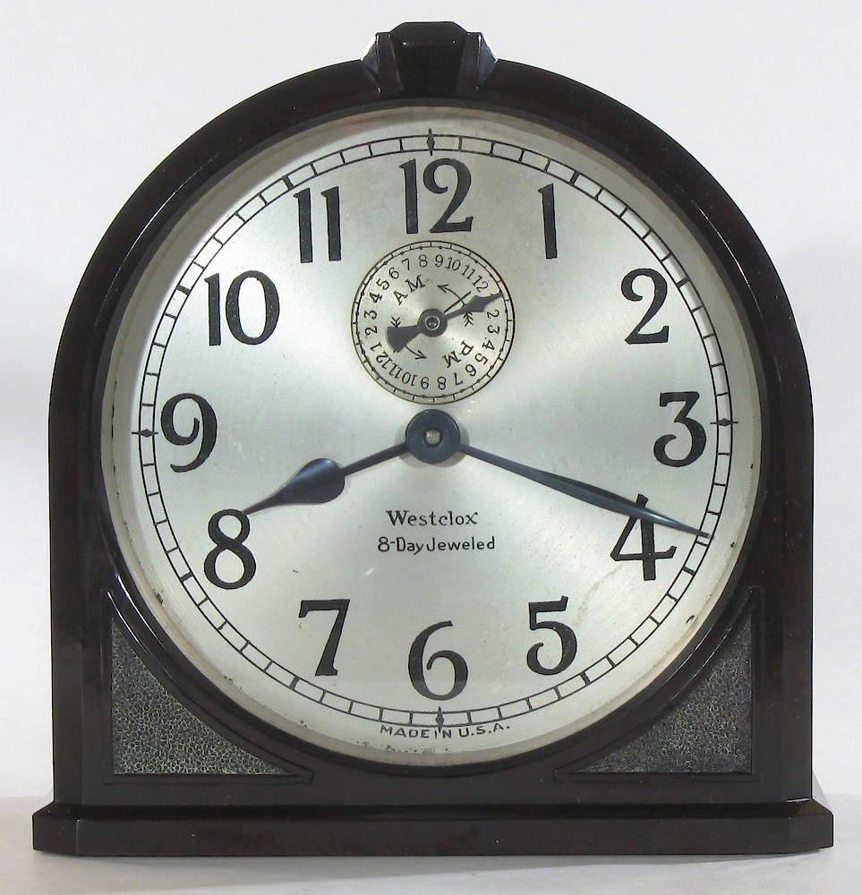 Westclox 8 Day Alarm Bakelite Ridged Round Top. Westclox 8 Day Alarm Bakelite Ridged Round Top Clock Example Photo